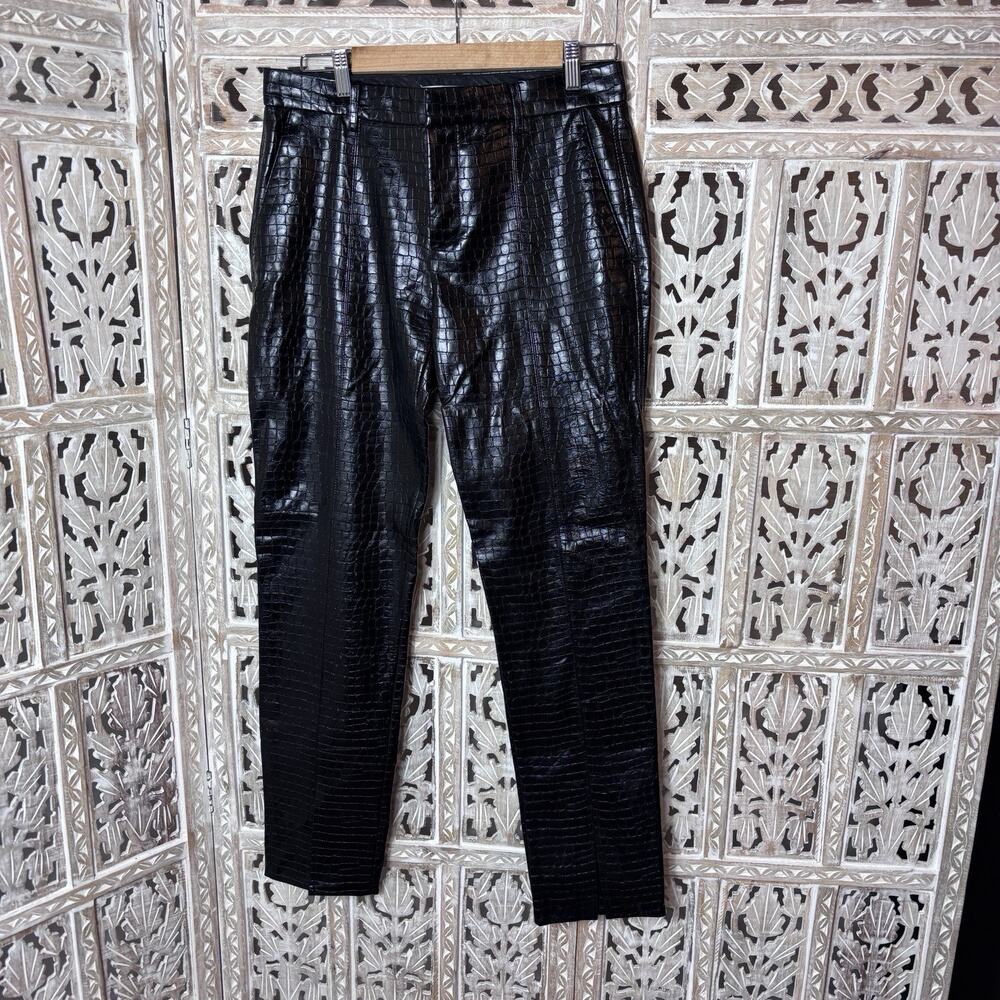 Zara Embossed Crocodile Print Leather Trousers Front Hem Split Lined Goth Biker